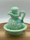 Vintage Avon Bath Oil Decanter Jadeite Blue Green Slag Milk Glass Embossed Rose