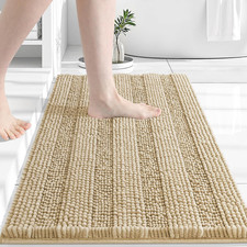 Chenille Striped Bathroom Rugs 24X16, Extra Thick and Absorbent Bath Mats, Non-S