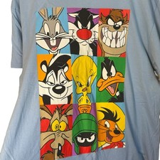 Looney Tunes T-Shirt XL Blue Multiple Cartoon Characters Bugs Bunny Tasmanian