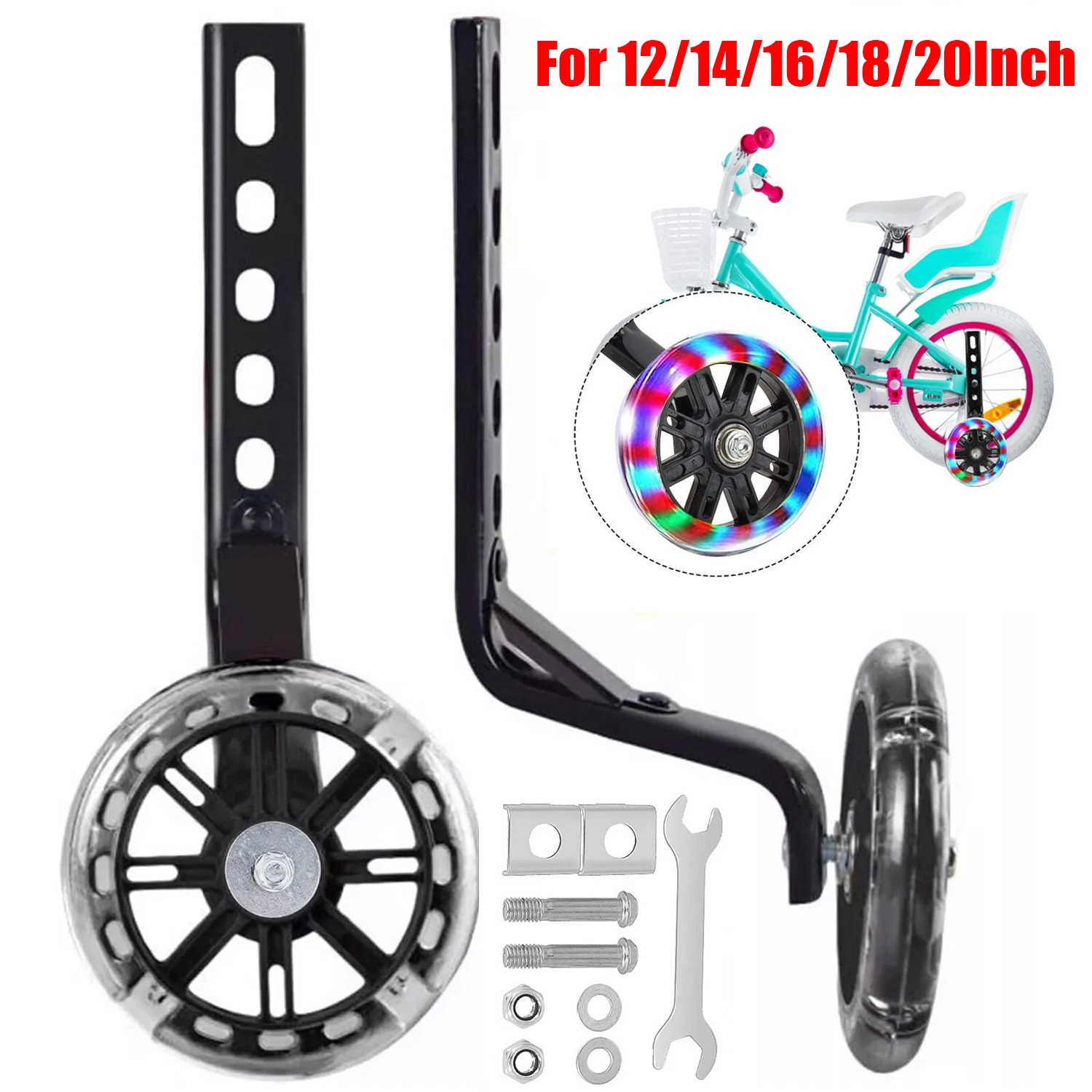 Training Wheels bike fit for 12/14/16/18/20Inch bike with Flash Light Wheel 1Pai