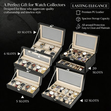 6/10/12/20/24 Slots PU Leather Wrist Watch Display Box Storage Holder Organizer