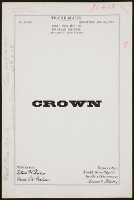 Photo:[ North Bros. Mfg. Co. for Crown brand Ice Cream Freezer]