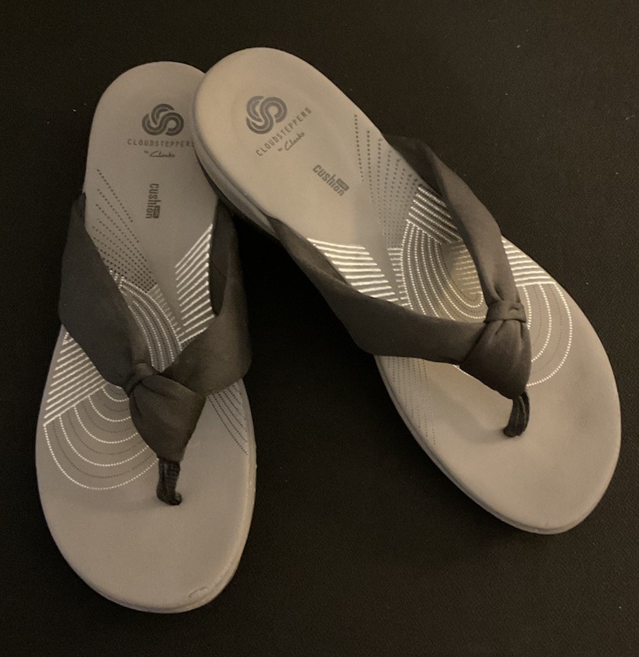 SAOLA SANDALI STRINGATI CLARKS CLOUD STEPPERS DONNA TAGLIA 9 TESSUTO NERO SUOLA GRIGIO SCURO