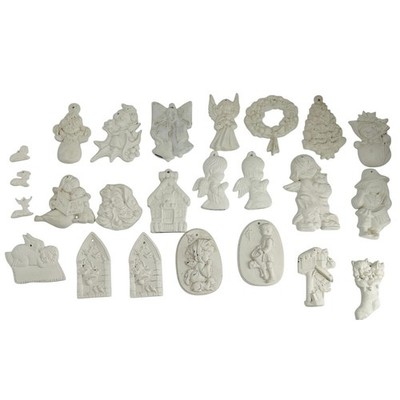 Christmas Ornament Lot 24 Unpainted Ceramic Bisque Angels Santa Craft Supplies