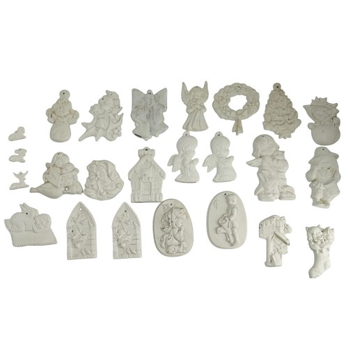 Christmas Ornament Lot 24 Unpainted Ceramic Bisque Angels Santa Craft Supplies