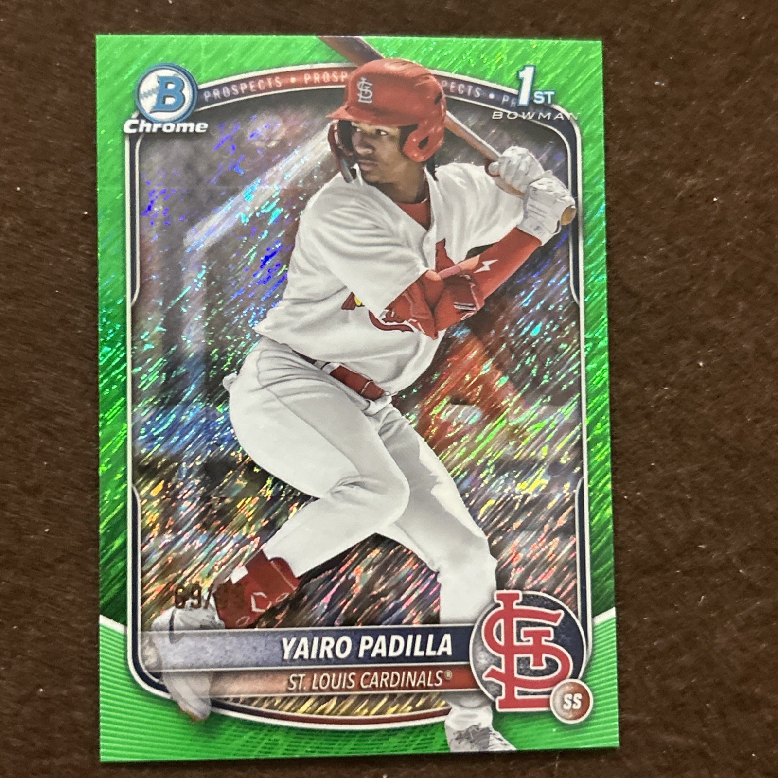 2025 Bowman Chrome Yairo Padilla Green Shimmer Refractor 1st #/99 Cardinals