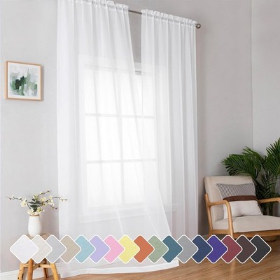 Sheer White Curtains 96 Inches Long, Light Filtering Rod Pocket Solid Color