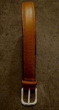 Unisex Size 44 Lands' End Brown Leather Belt W/ Silver Buckle Made In USA