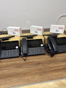 Lot of 3 Mitel 6930 Gigabit IP Phone 50006769 Black With Stands.
