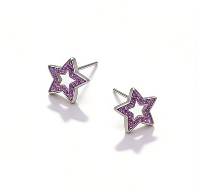 Hollow Star Stud Earrings 5A CZ Silver Plated Hypoallergenic Dainty
