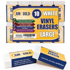 10 Pack Large White Vinyl Erasers, Heavy-Duty, Graphite, Ink, School, Art