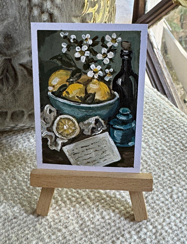 ACEO Original "Citrus and Shadow" Lemons Bowl Fine Art OOAK Harvest and Hearth
