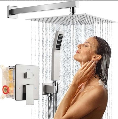 Brushed Nickel 10 Inch Rainfall Shower System - Wall Mounted