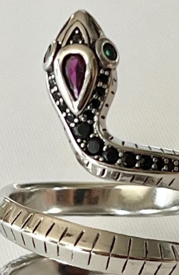 ECHTER Saphir Rubin 14K Gold auf massiv 925 Schlangenring schwarz weiß gewickelt Wickel