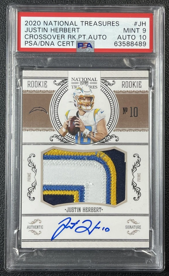 JUSTIN HERBERT PSA 9 2020 NATIONAL TREASURES CROSSOVER ROOKIE PATCH AUTO RPA /99