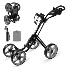 4 Wheel Golf Push Cart - Aluminum Frame Lightweight, One-Step Foldable Compac...