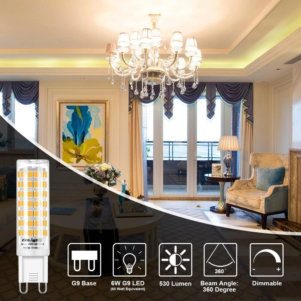 G9 LED Bulb Dimmable, 6W T4 G9 LED Bulb 60 Watt Equivalent, 3000K Soft Warm W... - Image 2 of 4