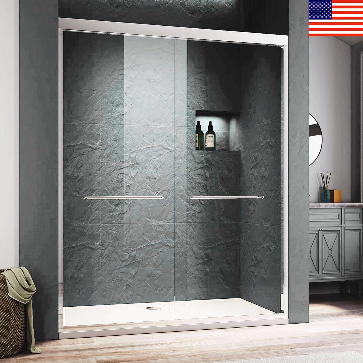 48-Inch Semi-Frameless Silver Sliding Glass Shower Door for Bathroom