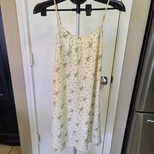 Vera Wang Womens Polka Dot Spaghetti Strap Tie Back Shift Dress Cream Green M