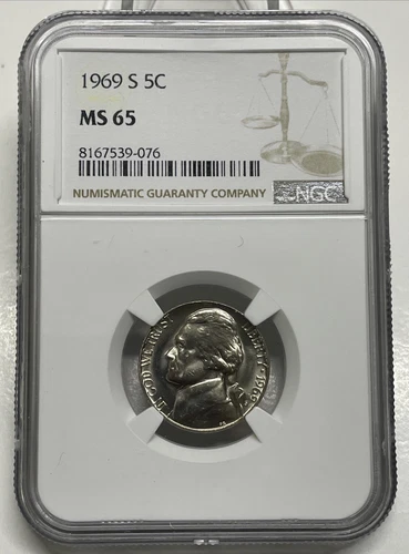 1969-S Jefferson Nickel 5c NGC MS 65 Mint State Uncirculated Coin