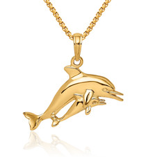 14K Solid Yellow Gold Dolphin Necklace