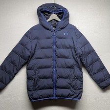 Under Armour Jacket Youth XL 18/20 Blue Hooded Puffer Insulated ColdGear Warm