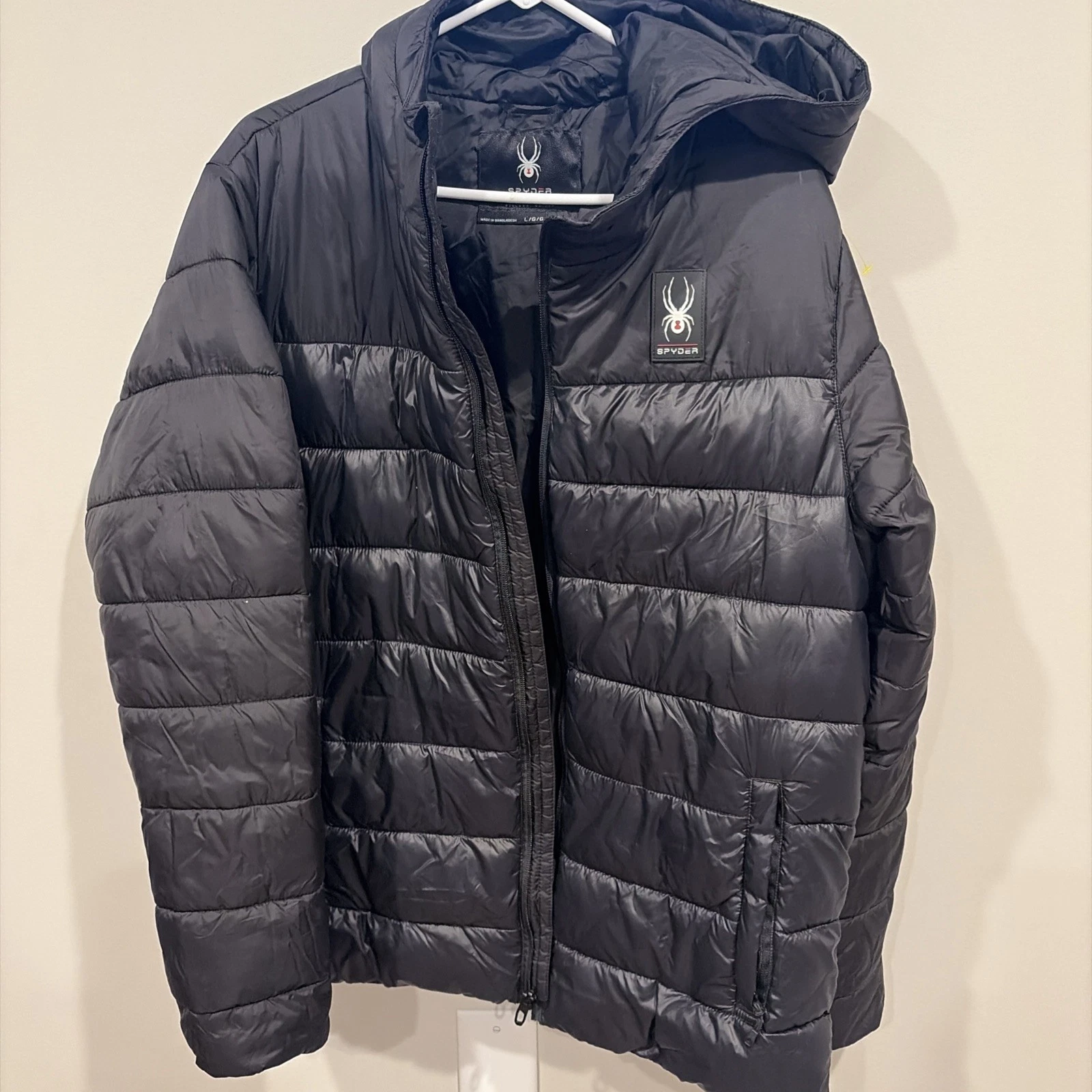 SPYDER Black CIRCUIT INSULATED Winter HOODED Puffer JACKET Mens LARGE