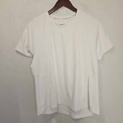Spyder Active Womens White Ribbed Athletic T Shirt  Gym Workout Size Large