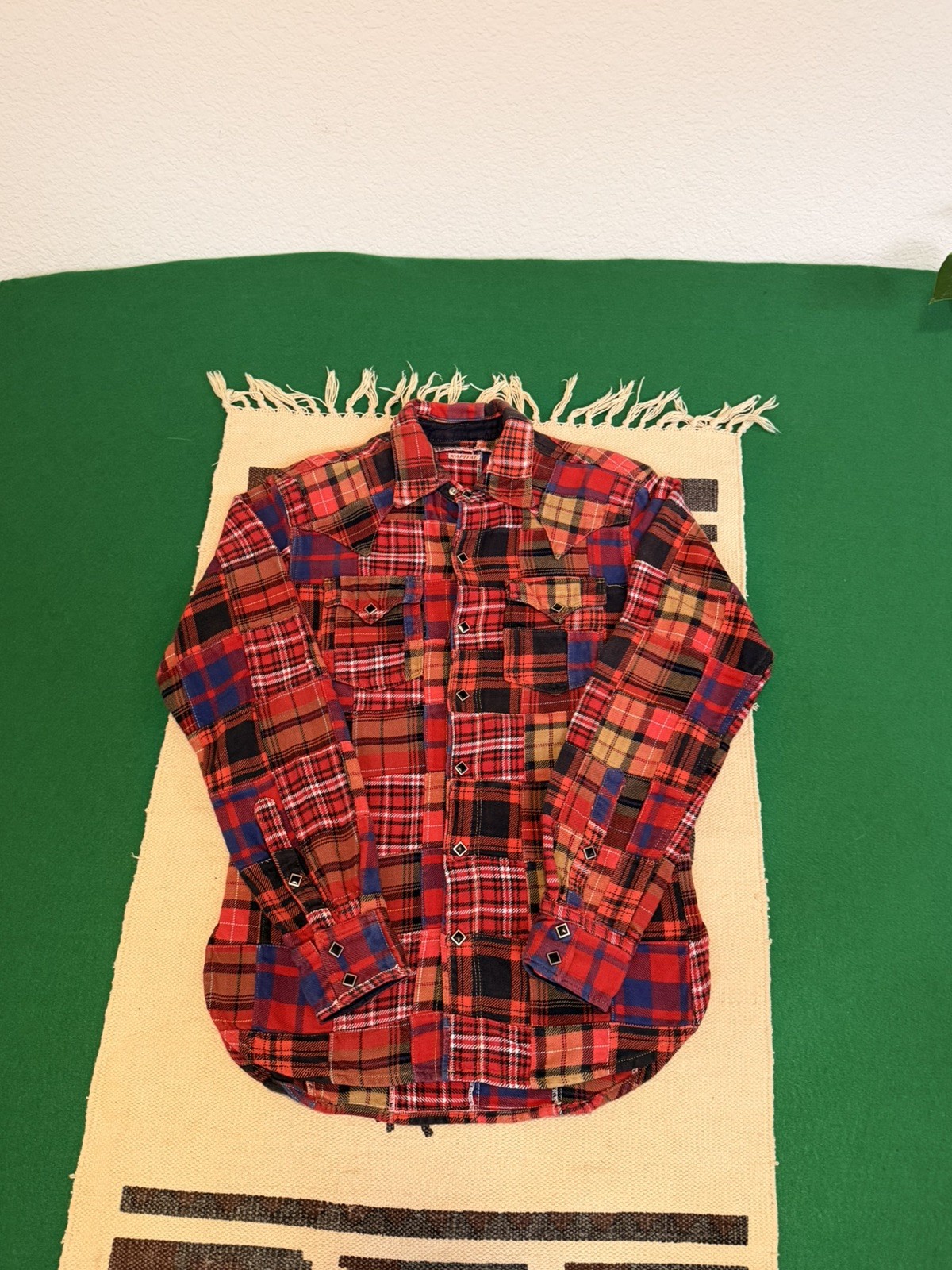 Kapital Kountry Plaid Flannel Button-Up Western Shirt Diamond Snap Mens Size S