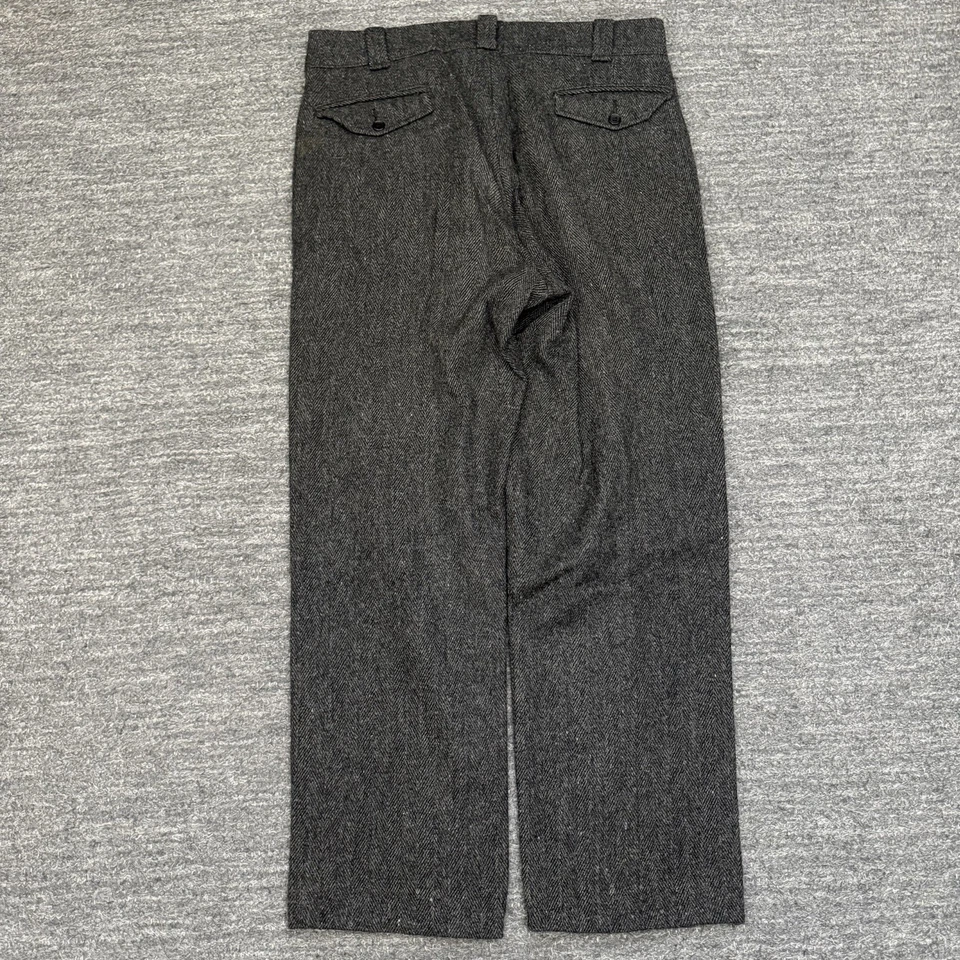 L.L Bean Freeport Wool Dress Pants Men 32x30 Gray Herringbone Made USA Vintage - Image 2 of 4