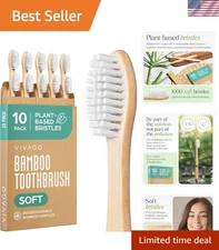 Bamboo Toothbrushes Eco-Friendly Soft Bristles 10 Pack Natural Wooden Toothbrush