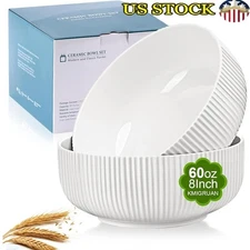 Ceramic Serving Bowl Set 2pcs Heat Resistant Ribbed Design Kitchen Essentials US