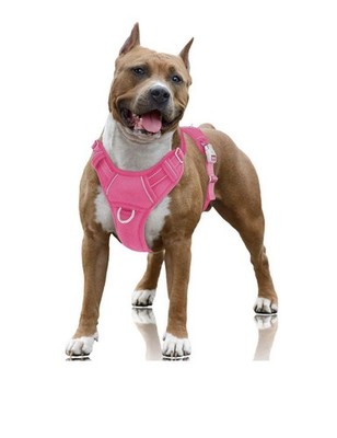 BarkBay No Pull Dog Harness Reflective, Front/Back Clip, Easy Control Pink LARGE