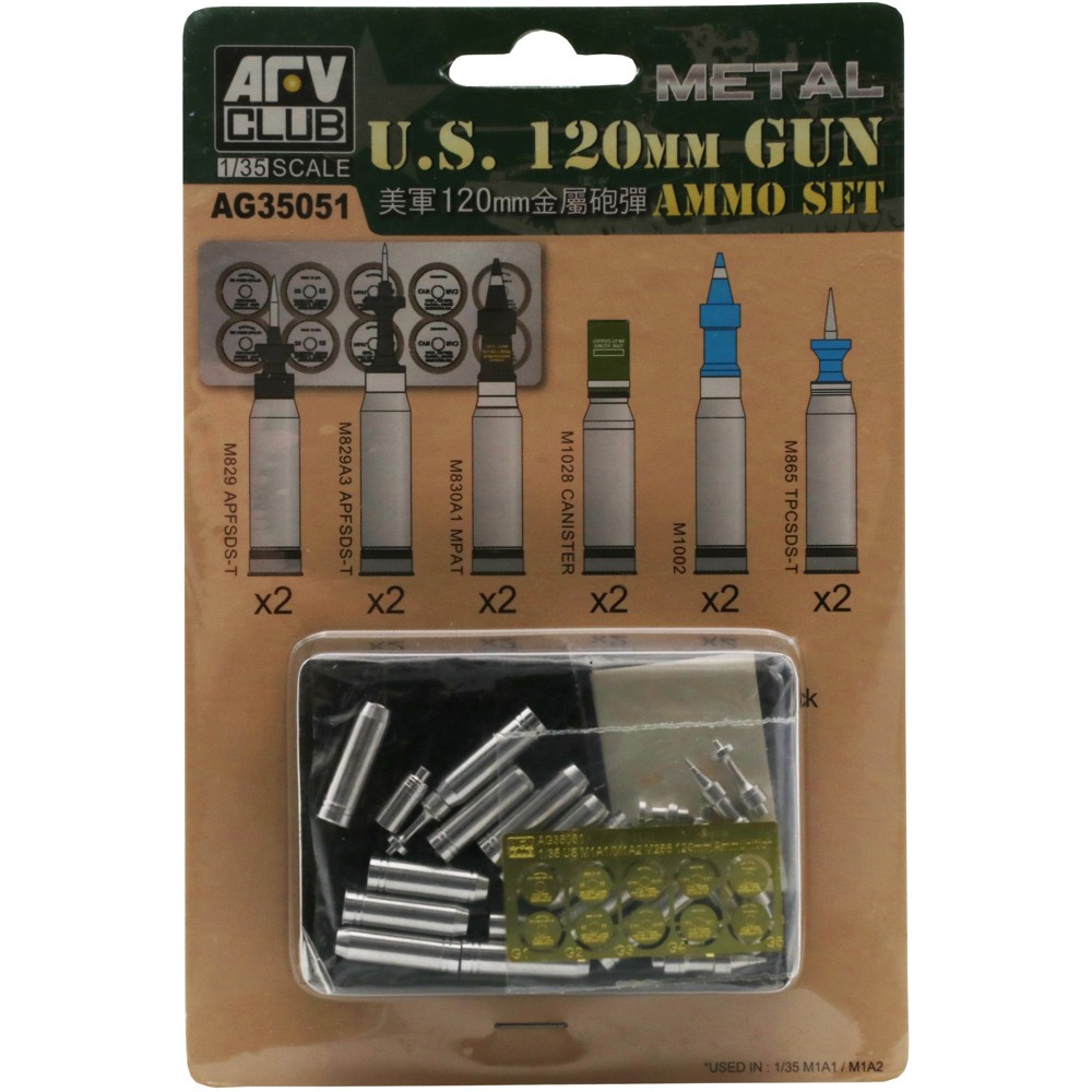 AFV Club U.S. 120mm Metal Gun Ammo Set for 1:35 Scale Model Kits and Dioramas