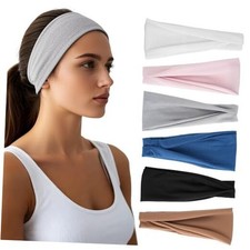 Headbands for Women - 6 Pack Wide Elastic Hair Grey/Navy/Brown/White/Pink/Black