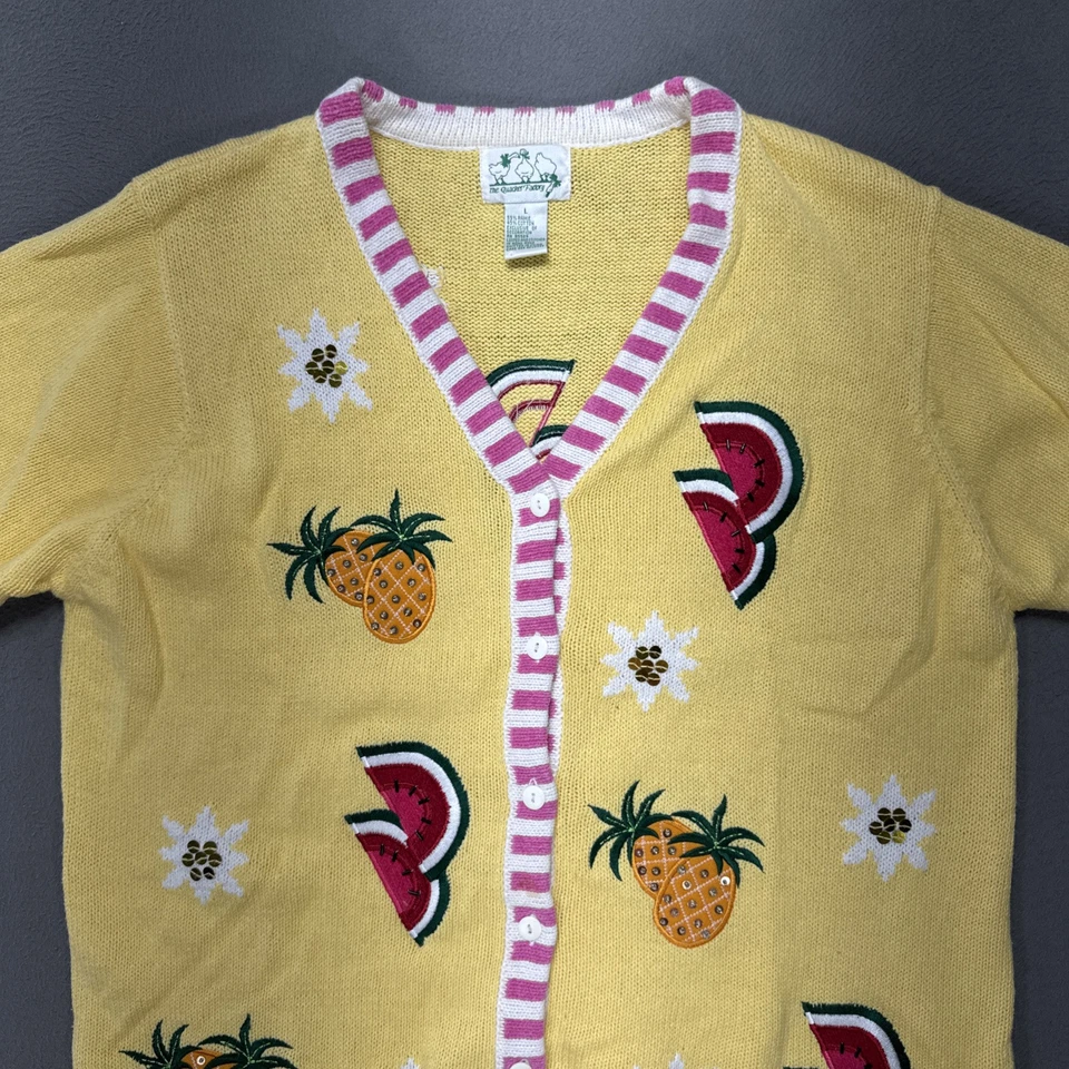 Quacker Factory Cardigan Sweater Womens Large Boho Cottage Grandma Fruit Spring - Image 3 of 4