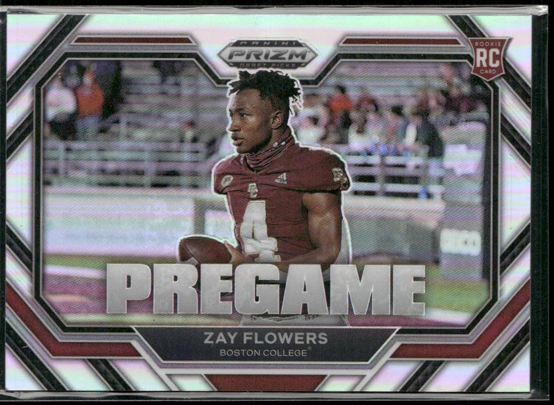 2023 Panini Prizm Draft Picks #PG-15 Zay Flowers Pre Game Silver Prizm RC Ravens