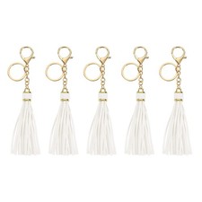 5Pcs Leather Keychain Tassels with Lobster Clasp Key Ring, White
