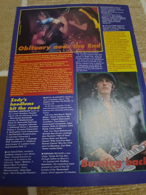 Vintage OBITUARY JOHN TARDY / FAITH NO MORE POSTER KERRANG MAGAZINE CLIPPING
