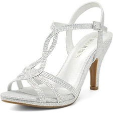 New Dream Pairs Womens Size 8 Silver Glitter Stilettos Open Toe 3.5" Heels Shoes