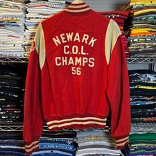 Vintage 1950s Empire Newark C.O.L Champions 1956 Red Wool Wildcat Varsity Jacket