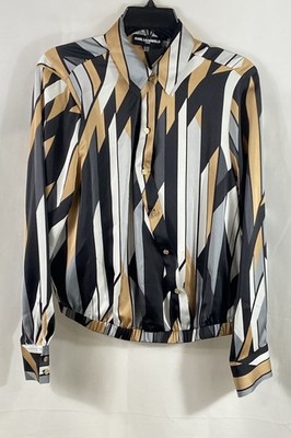 Karl Lagerfeld Paris Women's Black Gold Geometric Button Up Blouse NWT Sz M
