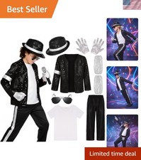 Little Boys 7-Piece 80s Michael Jackson Inspired Dance Costume Set for Fun