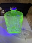 Vintage 1920s Anchor Hocking Ribbed Uranium Glass Water Bottle