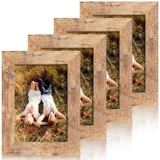4x6 Picture Frame Set of 4, High Definition Real Glass Rustic Brown Frame, 4 ...
