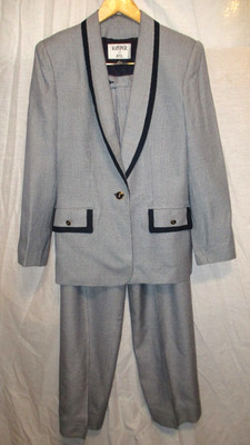 Vintage Kasper For A.S.L. 2 Pc Woman's Black&White Herringbone Pant  Suit Size 8
