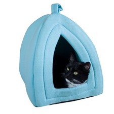 Blue Cat Bed Cave for Indoor Cats Small Animals Cozy Removable Cushion 15.75H