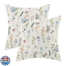 Spring Pillow Covers 18x18 Inch Set of 2, Sage Green Blue Wild Fl