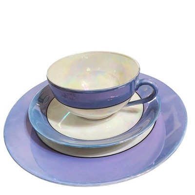3 pc Set Noritake Lusterware Teacup,  Saucer, Dessert Plate * Hand Painted Blue 