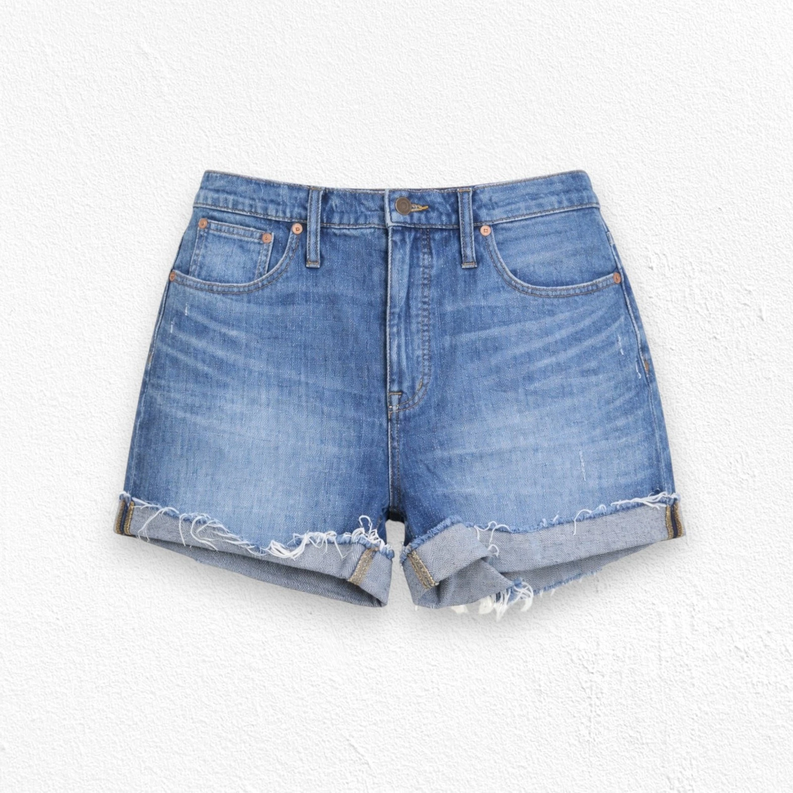 Madewell Medium Wash High-Rise Denim Shorts Size 31 NWT Raw Hem Rolled Cutoffs